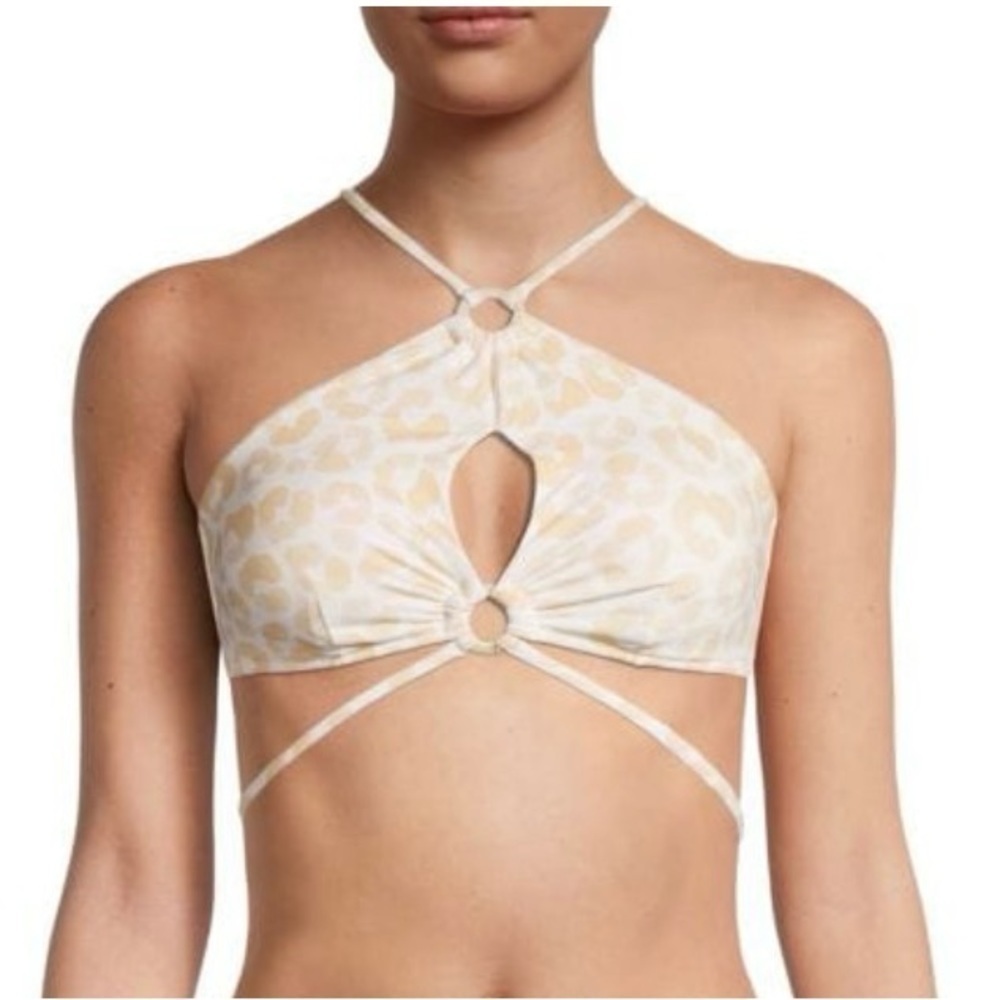 Aurum stretch fabric, lace up, tie back leopard print halter, bikini top, size 6